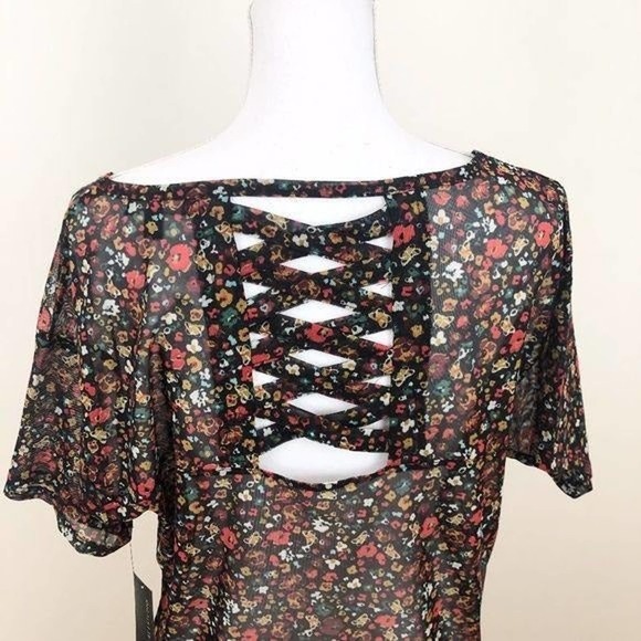 Signature Studio Sheer Floral Print Top Med - Picture 5 of 7